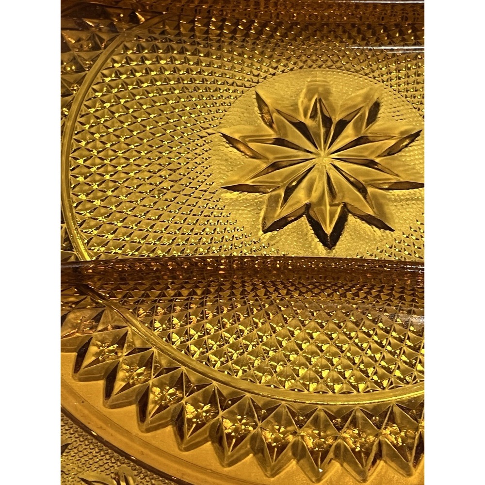 Vtg Tiara Indiana Sandwich Pattern Amber Round Divided Vegetable Platter (897) - Picture 6 of 10